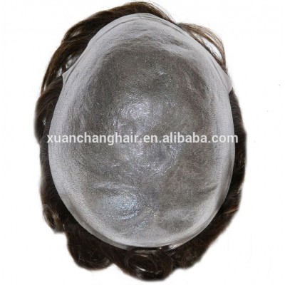 stock order, natural black pu top hand-tied men toupee 100% human hair