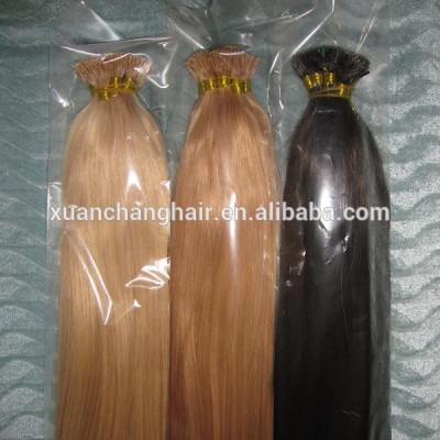 Wholesale best quality indian human remy hair i tip hair extension, stick hair extension